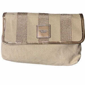 Victoria's Secret Cream and Gold Striped  Straw Clutch 
Make-up Bag